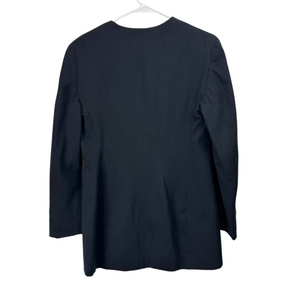 Vintage 80s 90s Ann Taylor Size 8 Long Blazer Black Wool Embroidered Sleeves - Picture 2 of 10